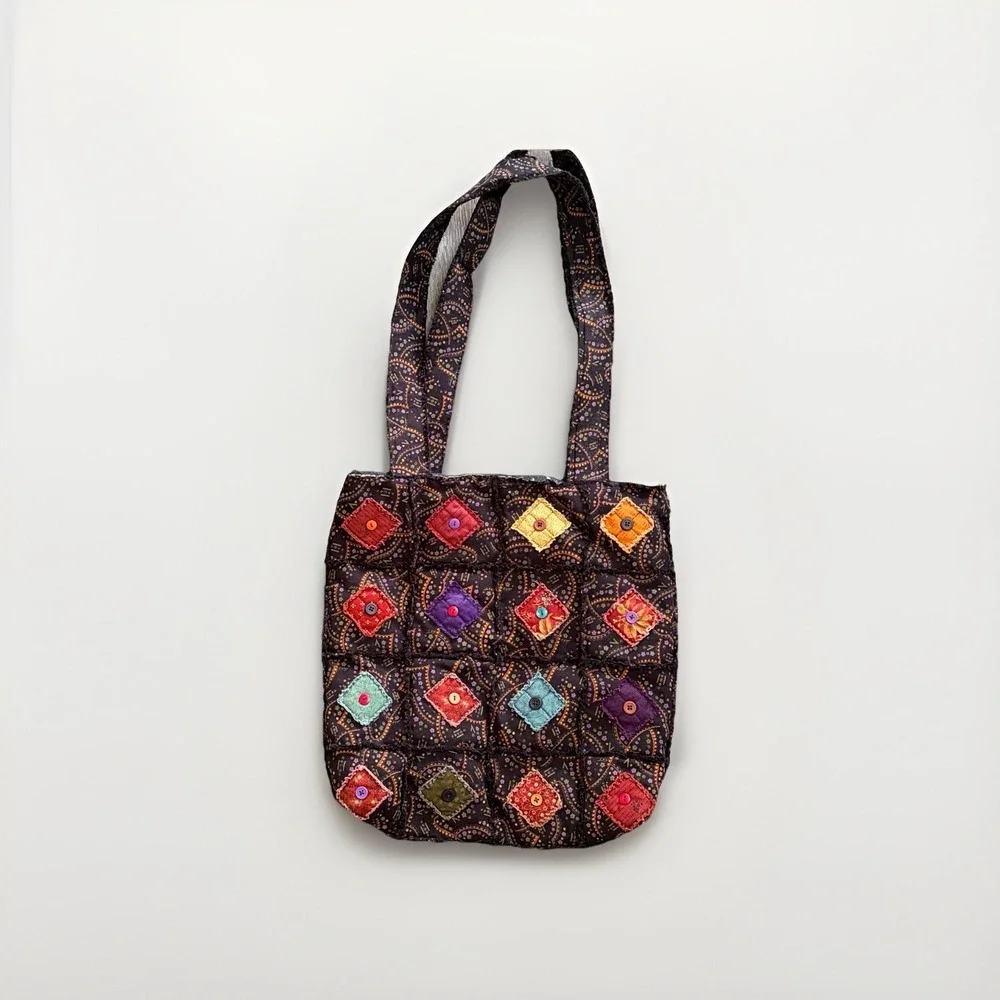 Handmade Quilted‎ Patchwork Multicolor Square Tote Shoulder Boho Bag